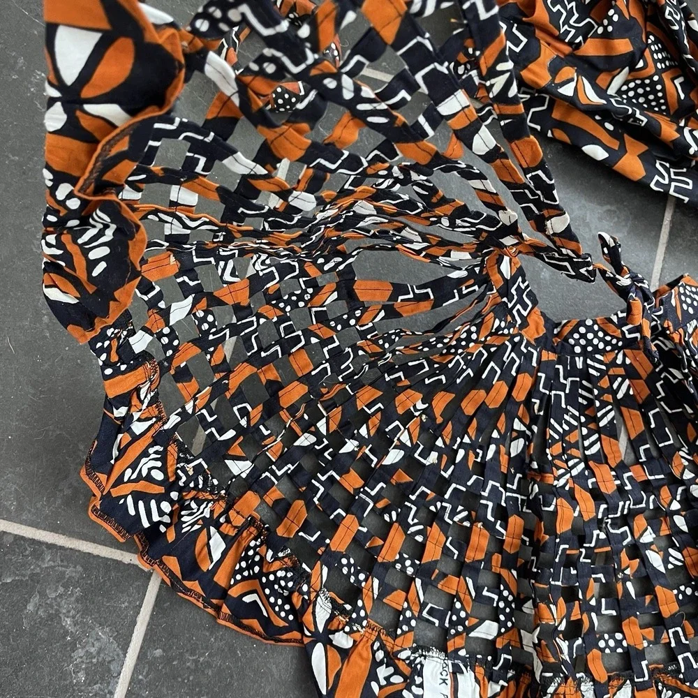 African Print Fabric Necklace Colorful Collar Neck Bib Orange Head Scarf, Bangle